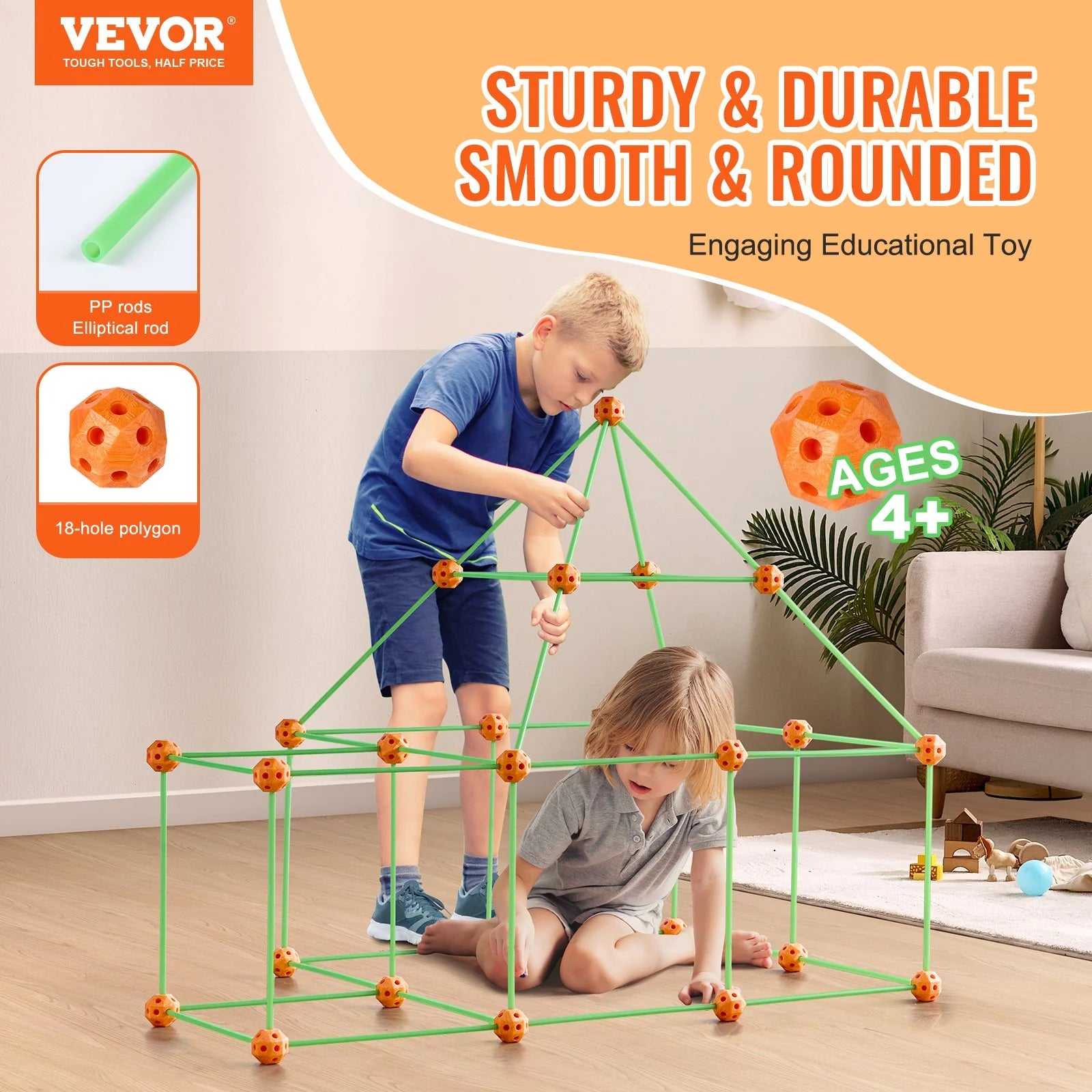 VEVOR 85PCS Glow-in-the-Dark Fort Building Kit for Kids – STEM Construction Toy for Creative Indoor & Outdoor Play