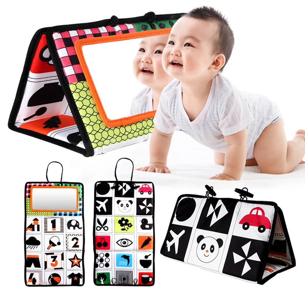 Black & White Tummy Time Mirror Toy – Montessori High Contrast Sensory Toy for Newborn Development