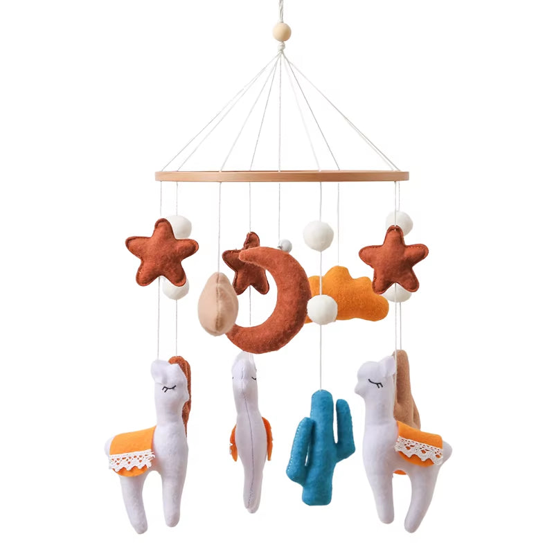 Wooden Crib Mobile with Music Box – Soft Felt Bear Baby Bed Bell Toy for Newborns