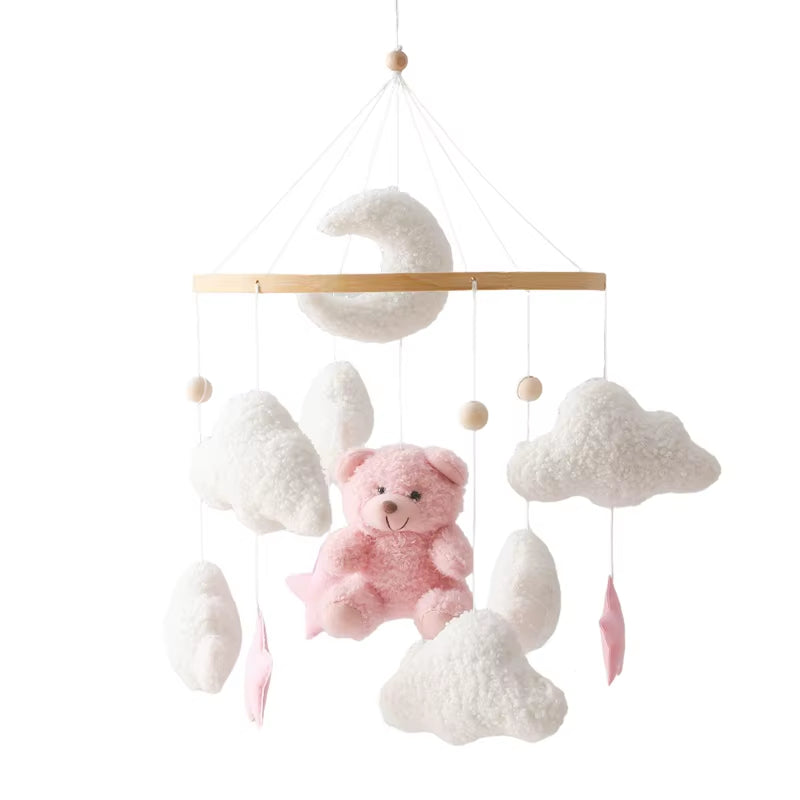 Wooden Crib Mobile with Music Box – Soft Felt Bear Baby Bed Bell Toy for Newborns