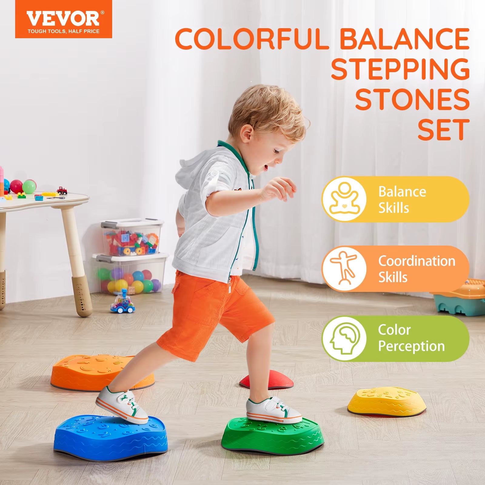 VEVOR 5PCS Balance Stepping Stones for Kids – Montessori Sensory Training & Tactile Play Toy for Parties and Group Games