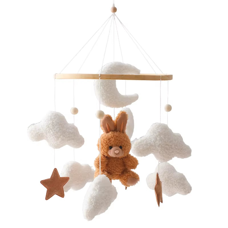 Wooden Crib Mobile with Music Box – Soft Felt Bear Baby Bed Bell Toy for Newborns