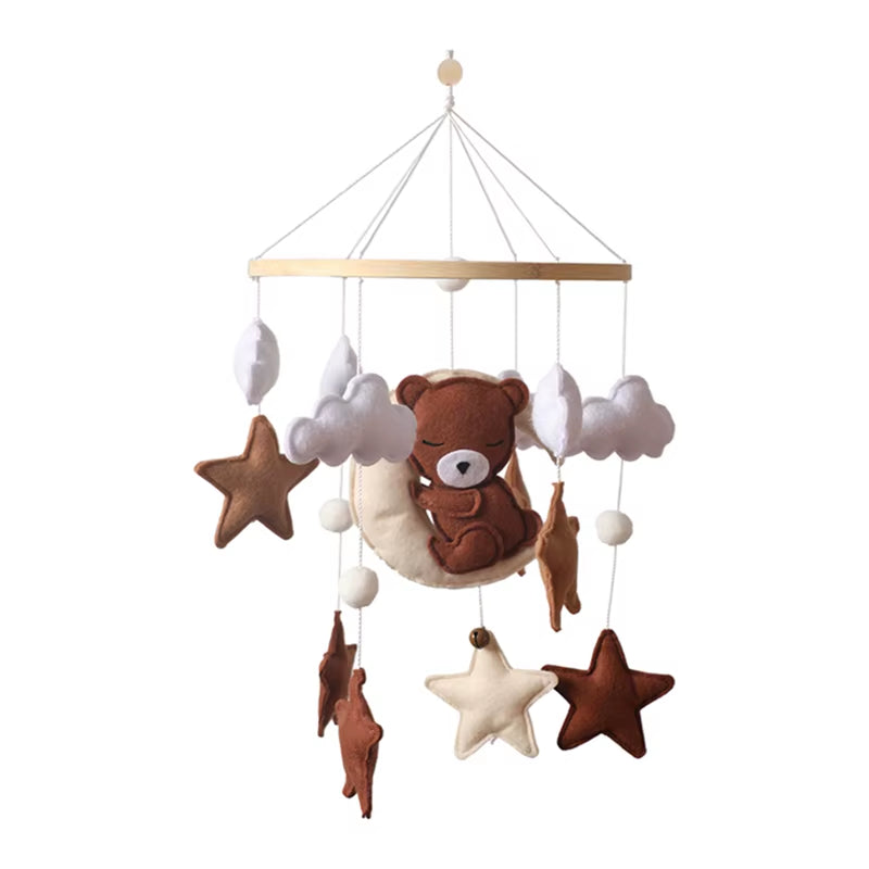 Wooden Crib Mobile with Music Box – Soft Felt Bear Baby Bed Bell Toy for Newborns