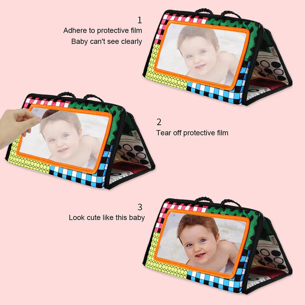 Black & White Tummy Time Mirror Toy – Montessori High Contrast Sensory Toy for Newborn Development