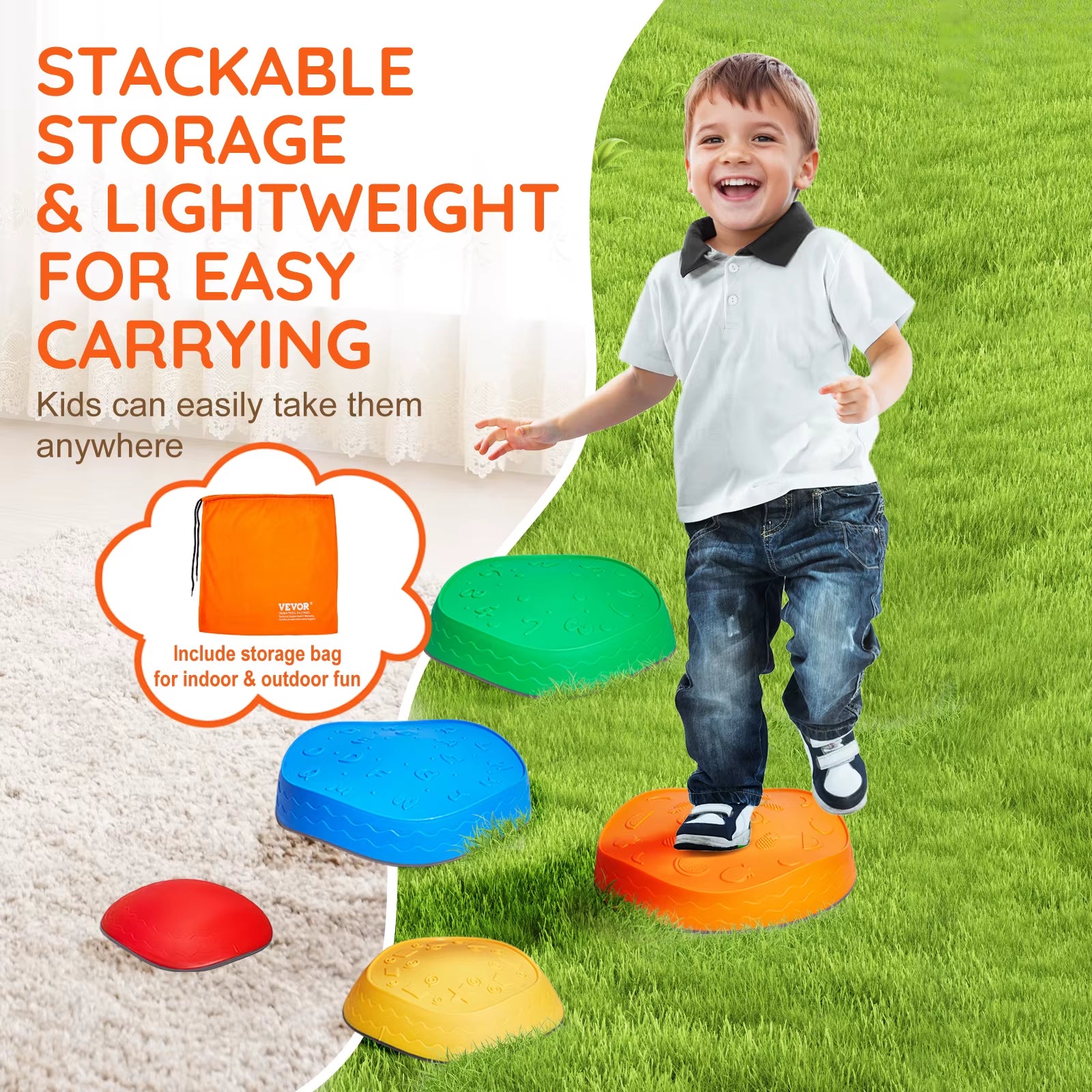 VEVOR 5PCS Balance Stepping Stones for Kids – Montessori Sensory Training & Tactile Play Toy for Parties and Group Games