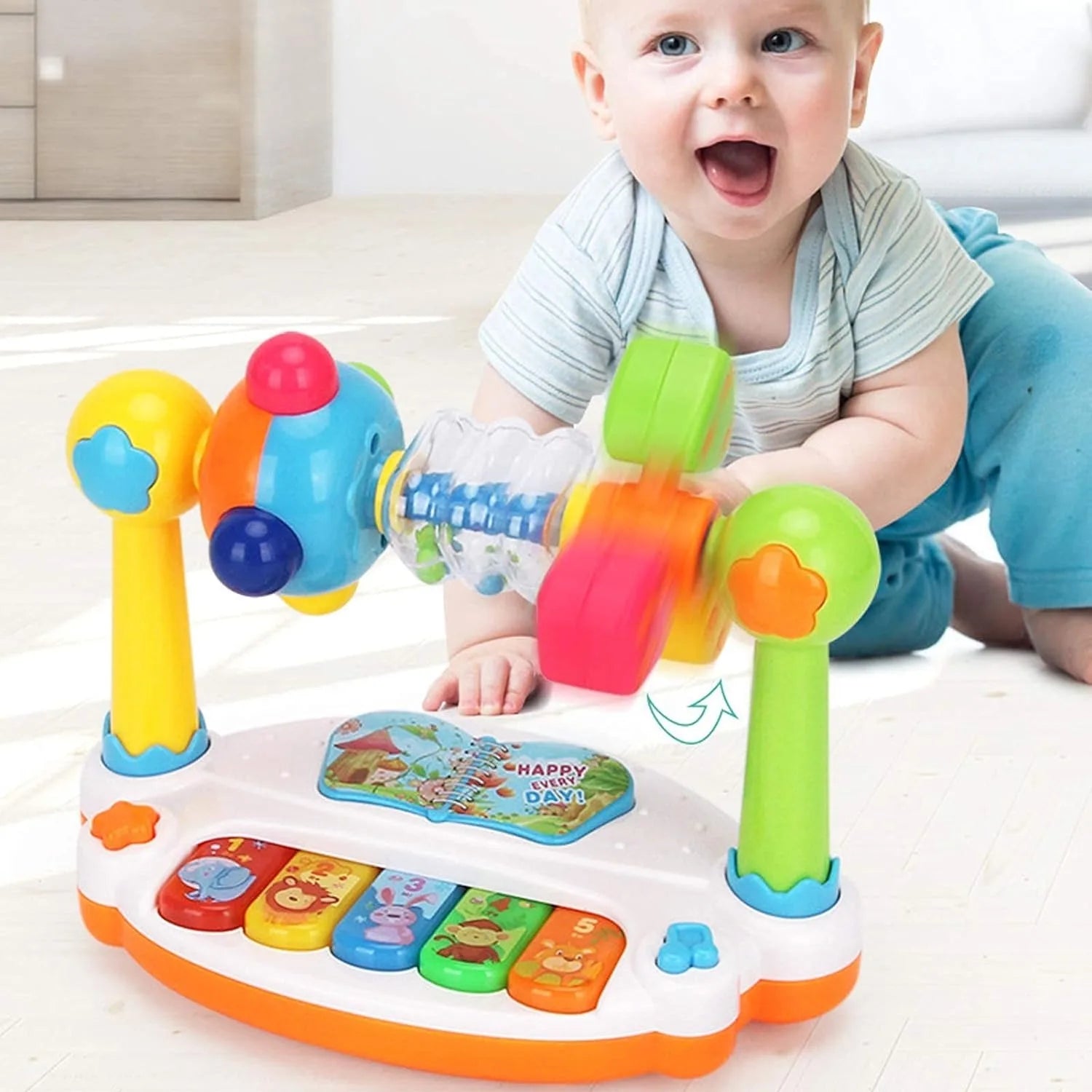 Baby Musical Piano Toy with Lights & Rotating Keys – Early Educational Keyboard for Toddlers