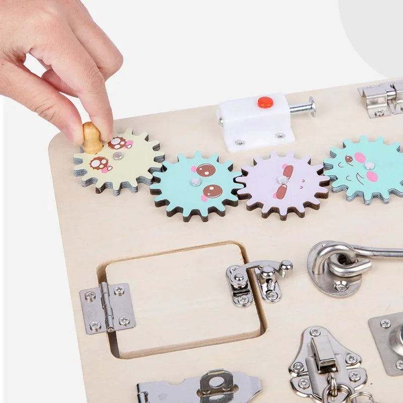 Wooden Montessori Busy Board – Lock & Latch Activity Toy for Toddlers 1–5 Years