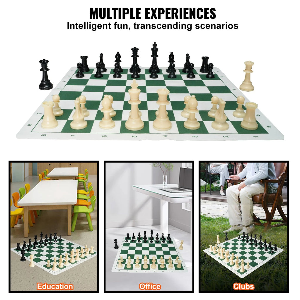 VEVOR 20-Inch Tournament Chess Set – Roll-Up Silicone Board with Weighted Pieces & Travel Bag, Portable Chess Game for Kids and Adults