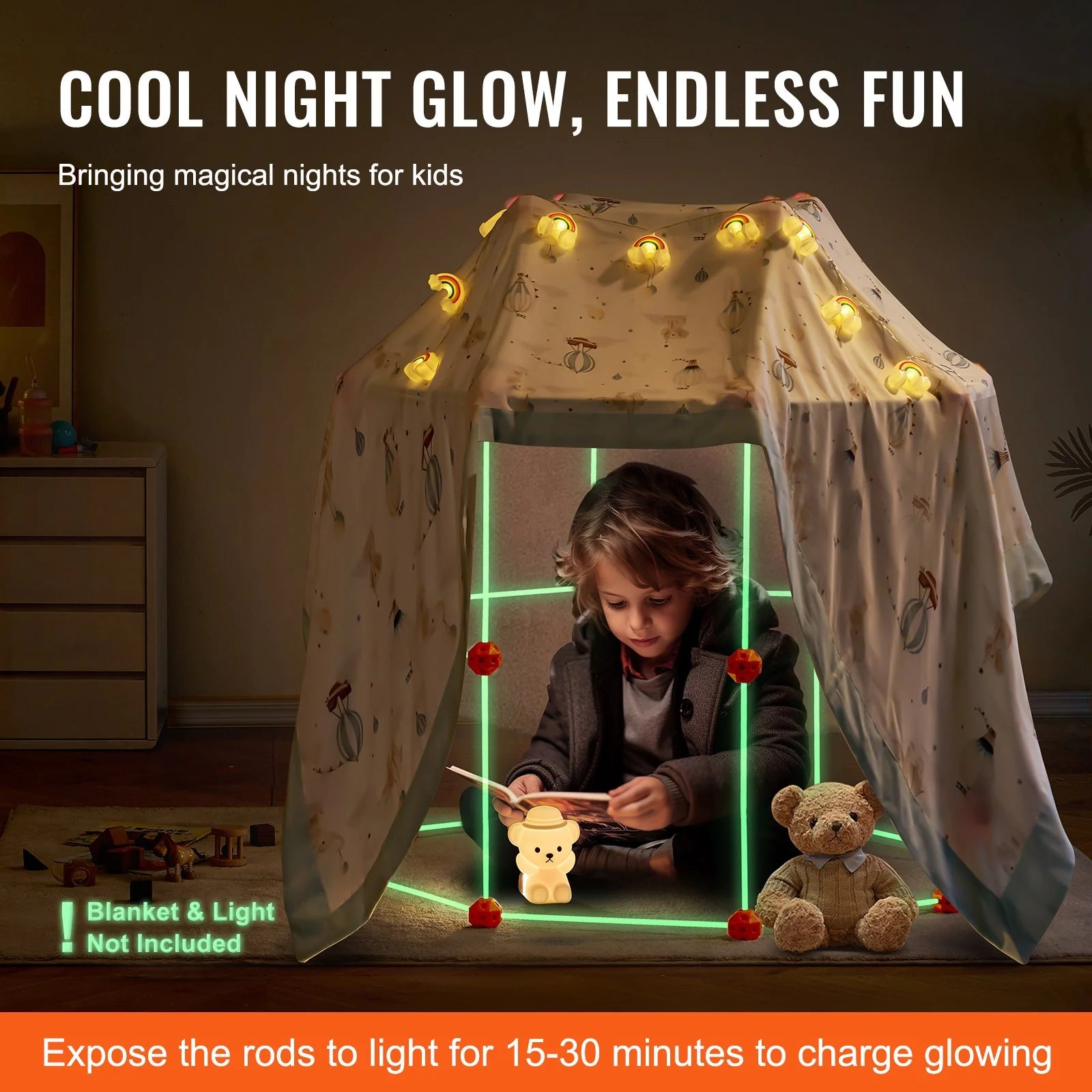 VEVOR 85PCS Glow-in-the-Dark Fort Building Kit for Kids – STEM Construction Toy for Creative Indoor & Outdoor Play