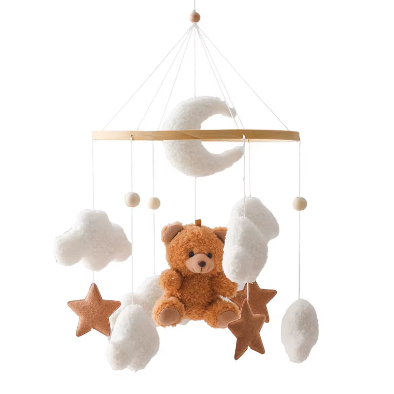 Wooden Crib Mobile with Music Box – Soft Felt Bear Baby Bed Bell Toy for Newborns