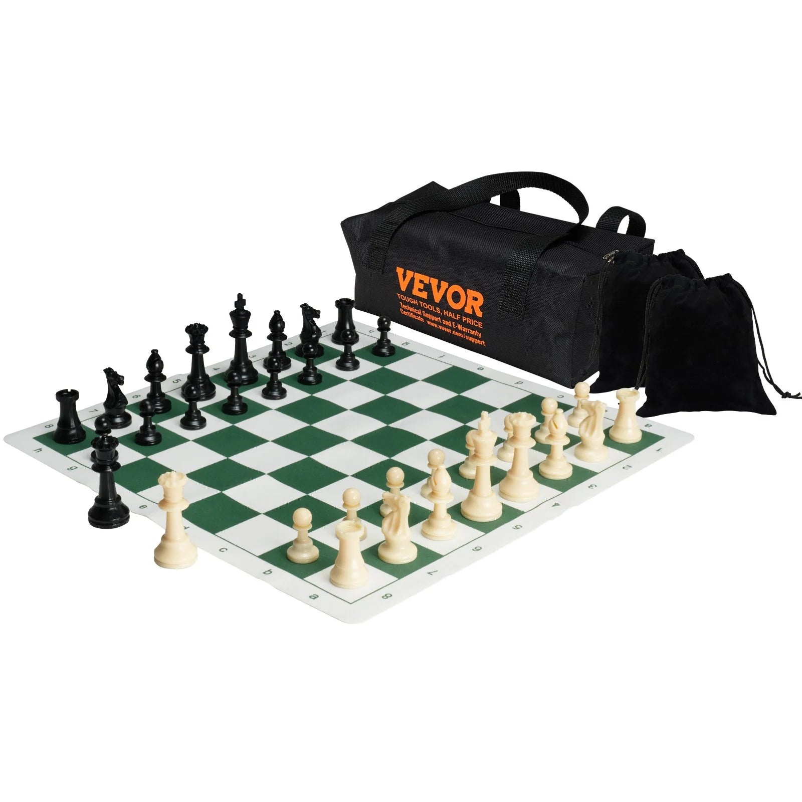 VEVOR 20-Inch Tournament Chess Set – Roll-Up Silicone Board with Weighted Pieces & Travel Bag, Portable Chess Game for Kids and Adults