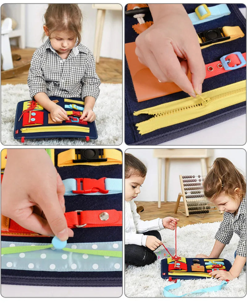 Montessori Busy Board for Toddlers – Buckle Training Sensory Toy for Fine Motor Skill Development
