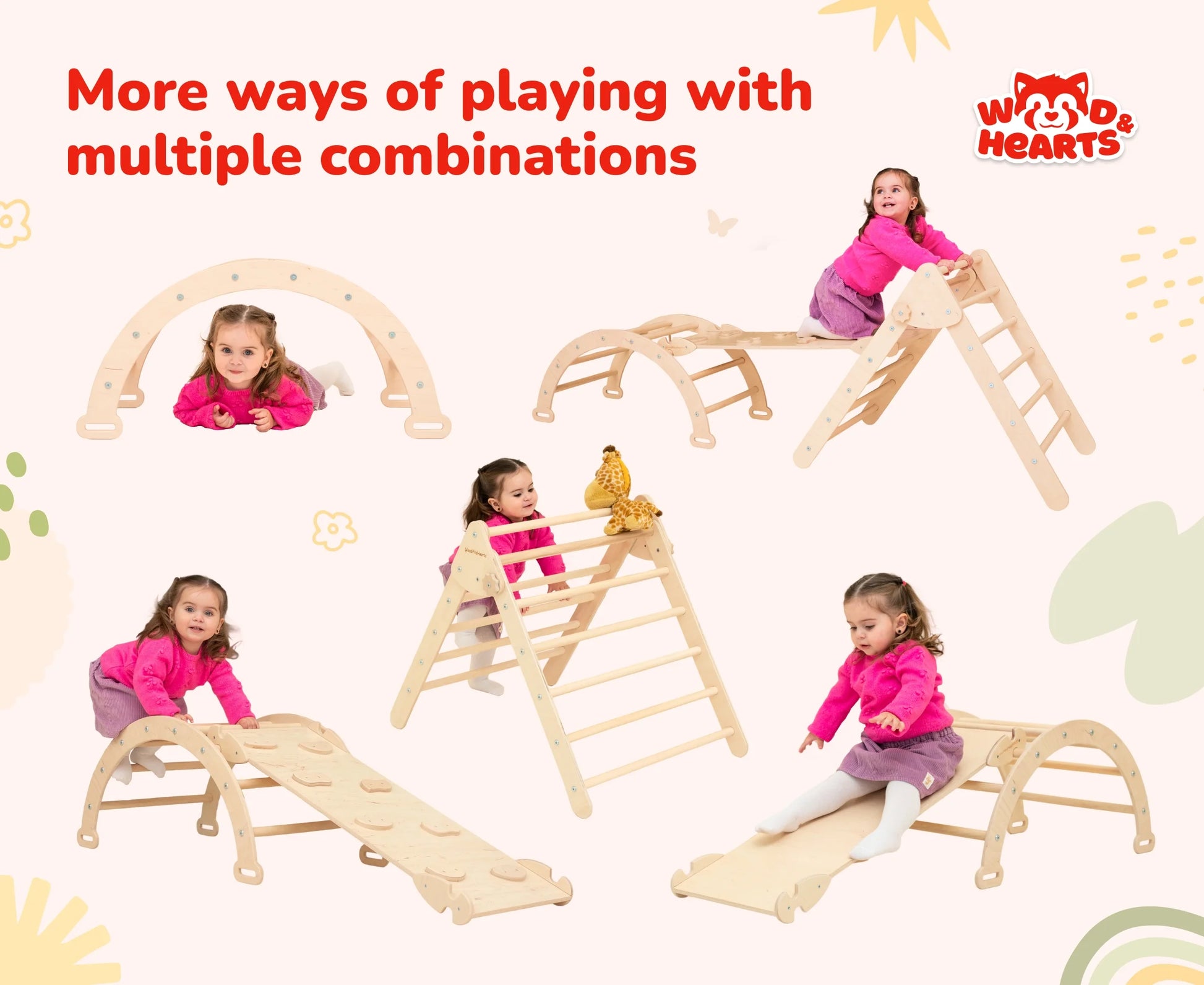 3-in-1 Wooden Climbing Triangle Gym – Montessori Activity Set with Ramp for Toddlers and Babies