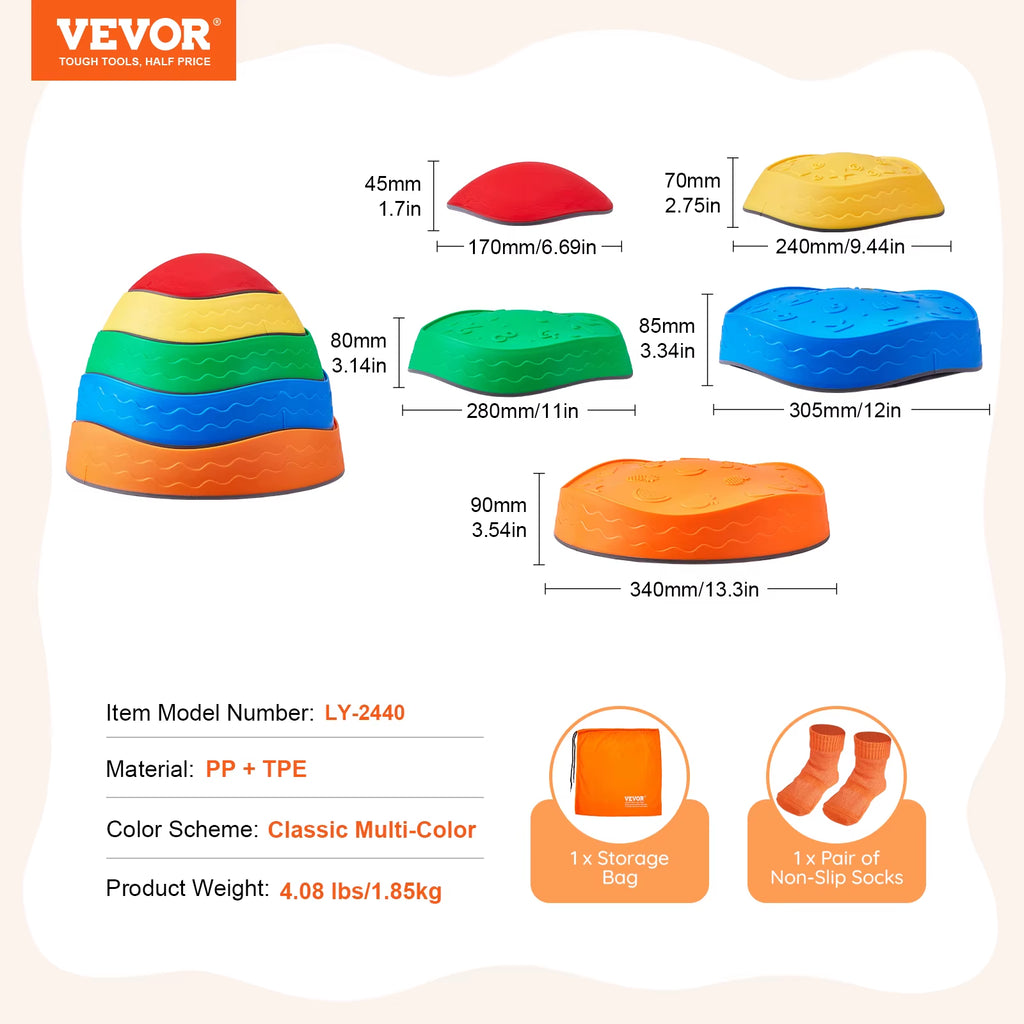 VEVOR 5PCS Balance Stepping Stones for Kids – Montessori Sensory Training & Tactile Play Toy for Parties and Group Games