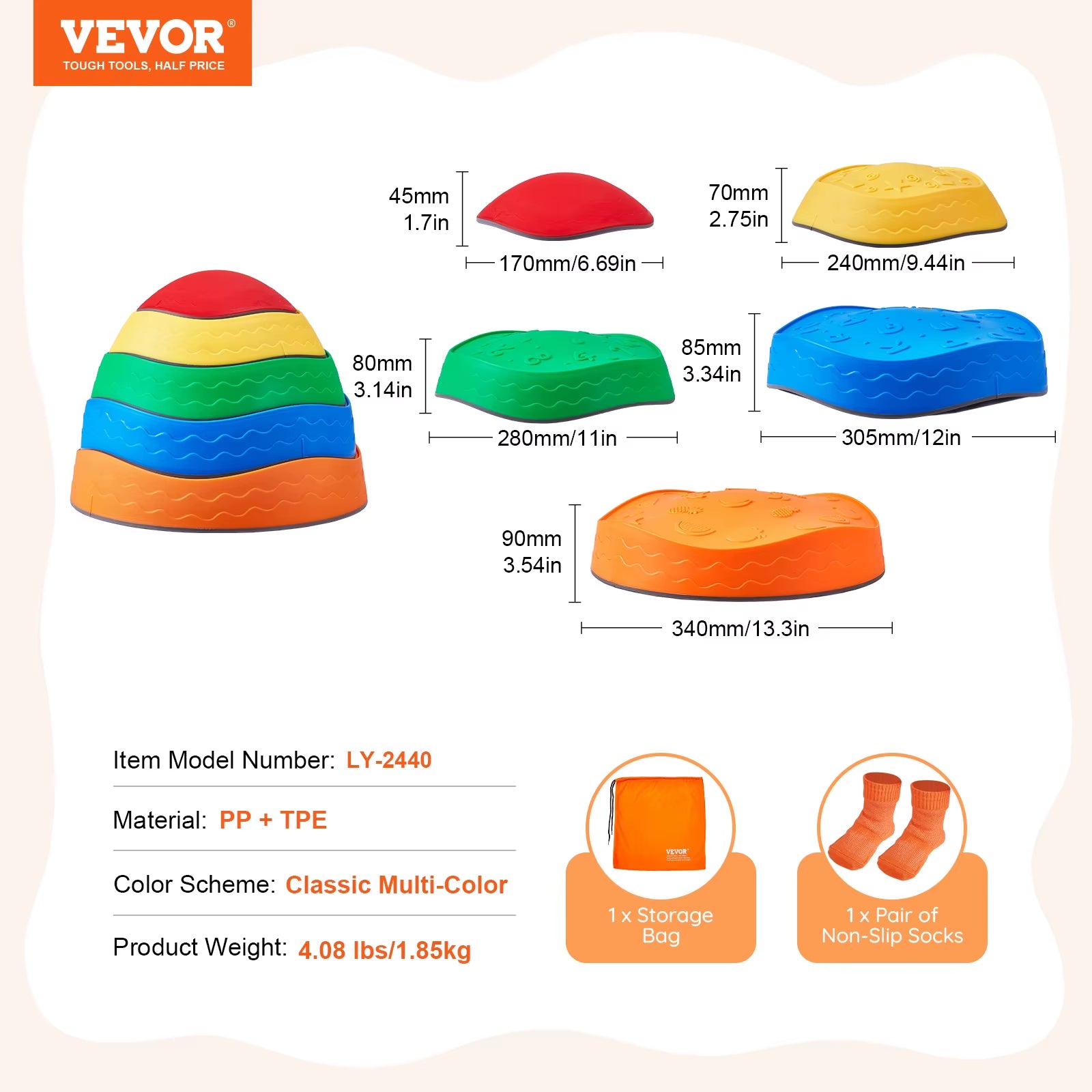 VEVOR 5PCS Balance Stepping Stones for Kids – Montessori Sensory Training & Tactile Play Toy for Parties and Group Games
