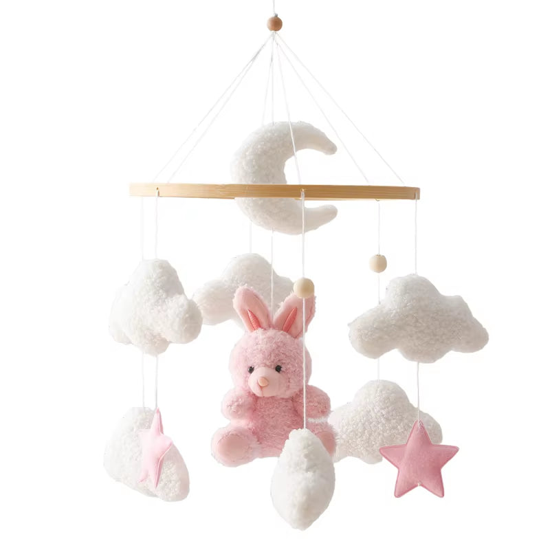 Wooden Crib Mobile with Music Box – Soft Felt Bear Baby Bed Bell Toy for Newborns