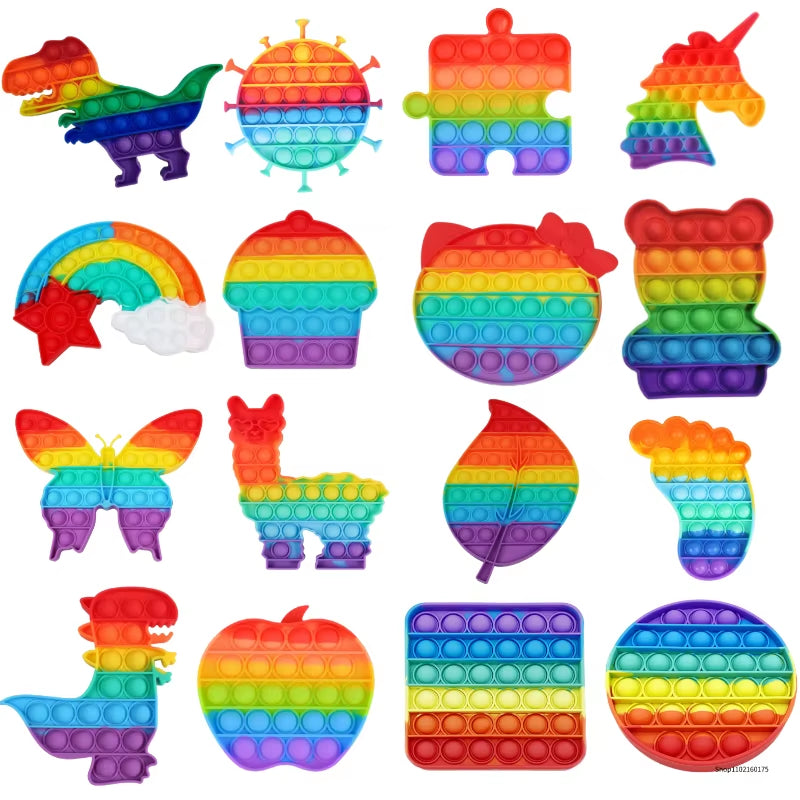 Rainbow Dinosaur Fidget Sensory Toy – Push Pop Bubble Stress Reliever for Kids with Autism and Anxiety