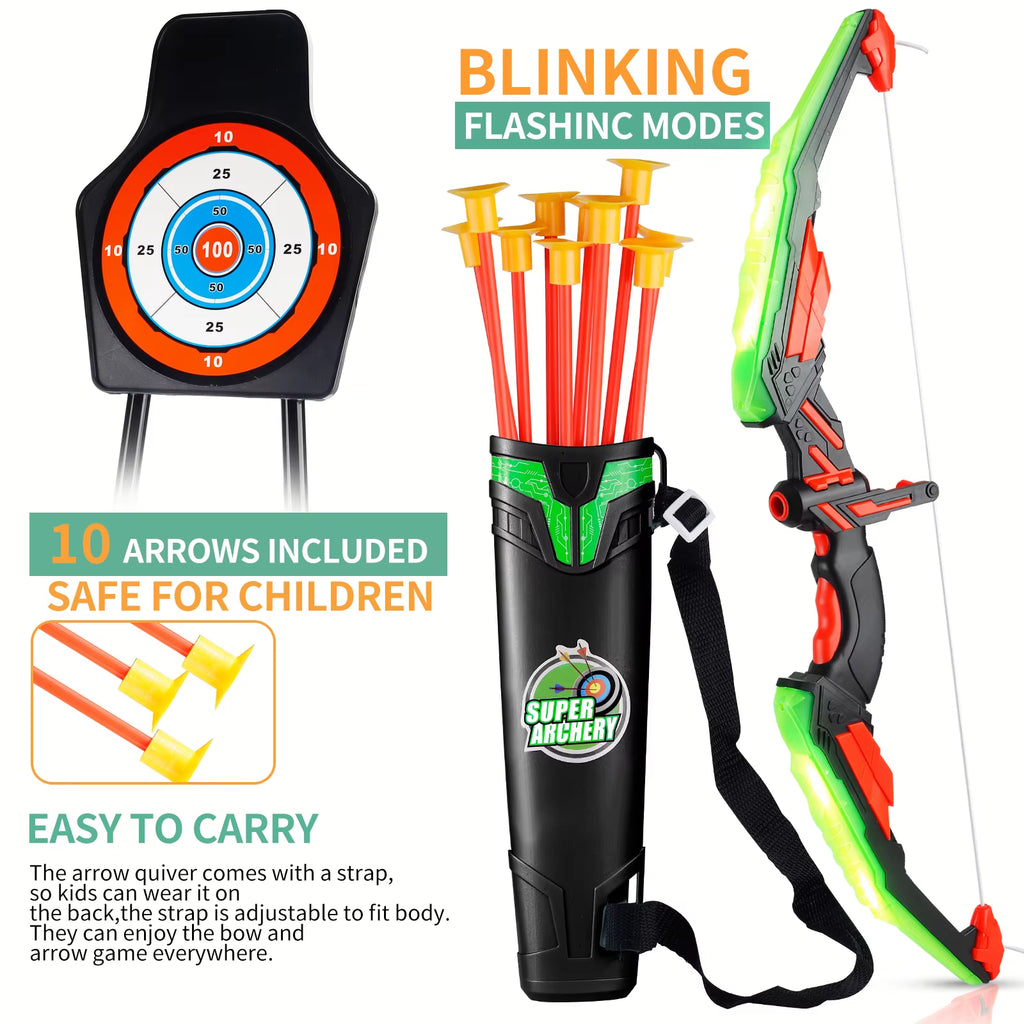 LED Archery Toy Set for Kids – Light-Up Bow & Arrow Kit for Outdoor Play, Parties, and Holiday Gifts