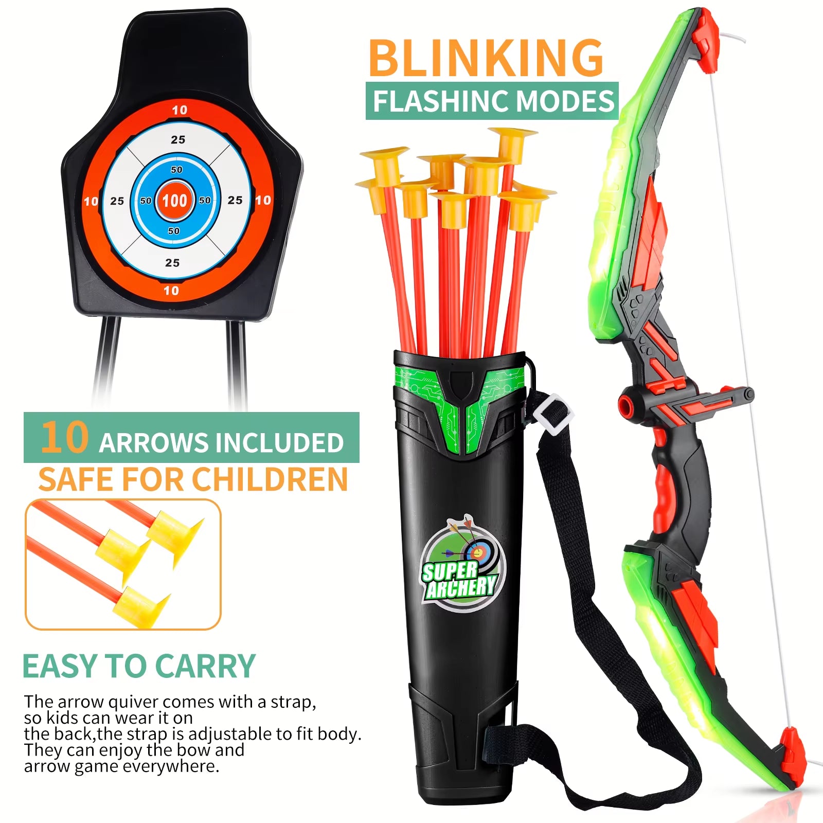 LED Archery Toy Set for Kids – Light-Up Bow & Arrow Kit for Outdoor Play, Parties, and Holiday Gifts