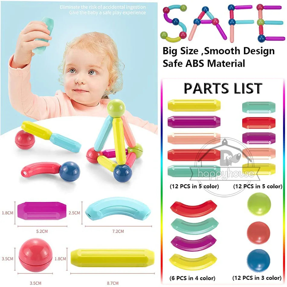 Magnetic Building Blocks Set for Kids – STEM Educational Montessori Toy with Magnet Sticks & Rods