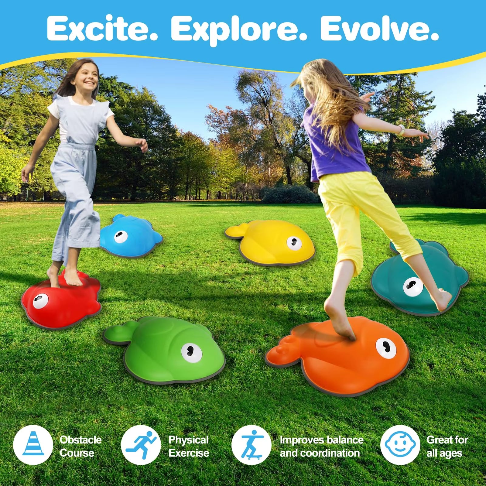 Goldfish Balance Stepping Stones for Kids – Non-Slip Jumping Stones for Sensory Play, Coordination & Obstacle Games