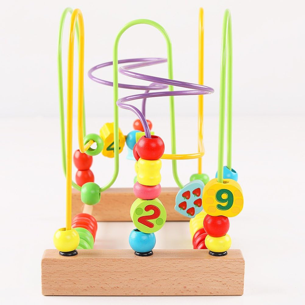Wooden Toys for Toddlers, Bead Maze Toy for Toddlers with Colorful Animals Fruits Shapes, Educational Counting Learning Circle Toys for Kids, Classic Gifts for Boys Girls Baby