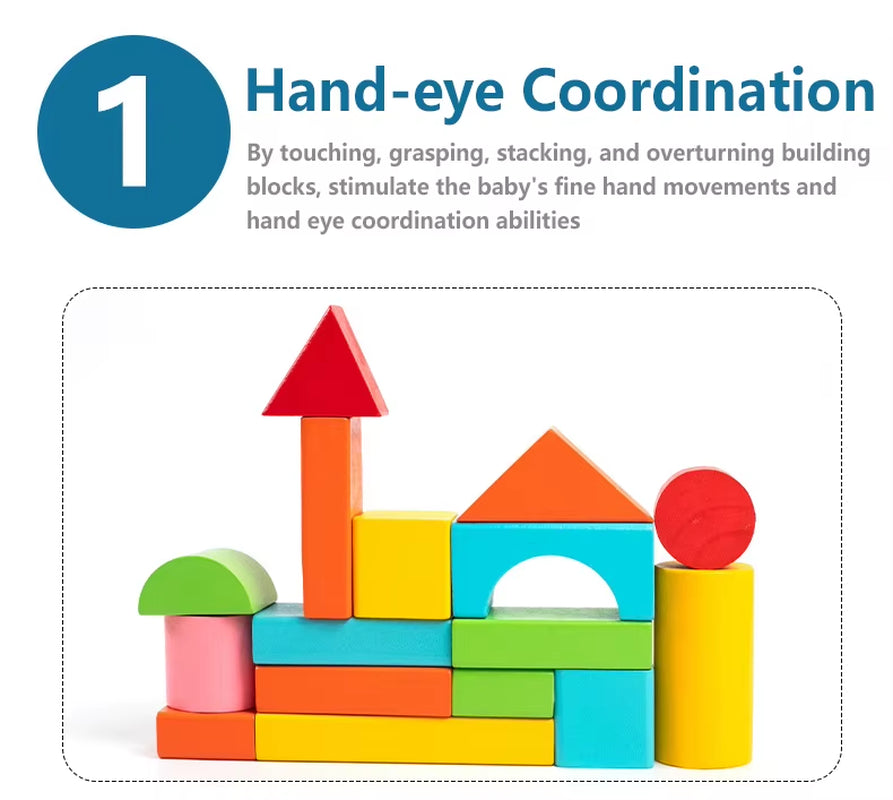 Wooden Building Blocks Set with Storage Bag – Early Educational Assembly Toy for Kids