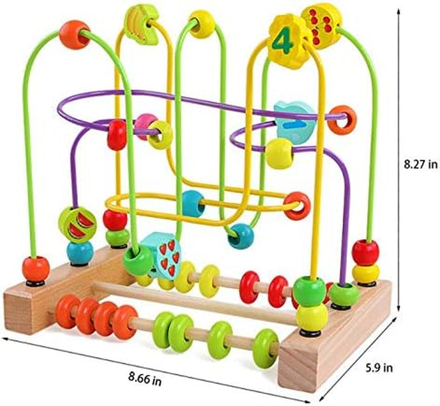Wooden Toys for Toddlers, Bead Maze Toy for Toddlers with Colorful Animals Fruits Shapes, Educational Counting Learning Circle Toys for Kids, Classic Gifts for Boys Girls Baby