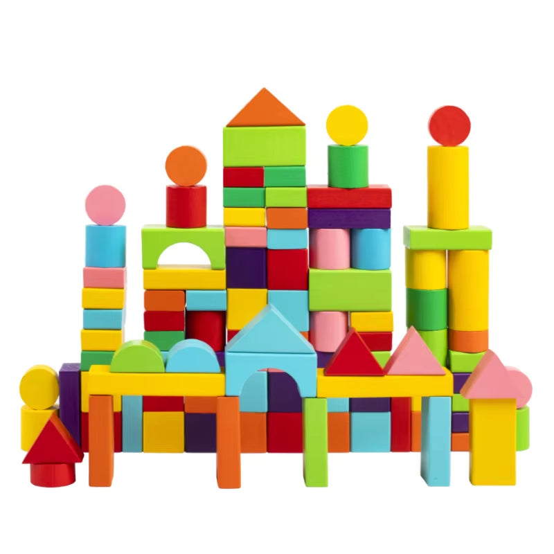 Wooden Building Blocks Set with Storage Bag – Early Educational Assembly Toy for Kids