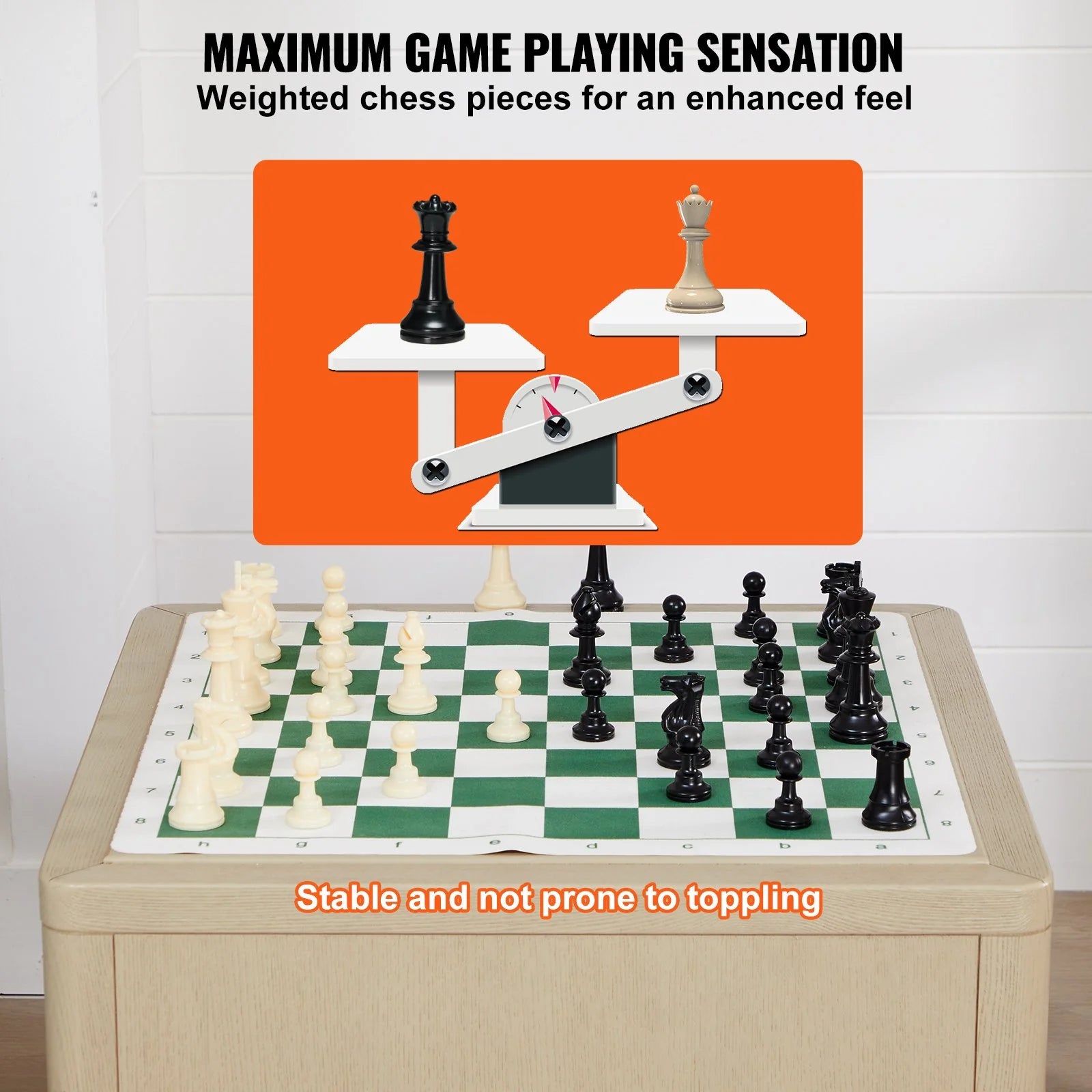 VEVOR 20-Inch Tournament Chess Set – Roll-Up Silicone Board with Weighted Pieces & Travel Bag, Portable Chess Game for Kids and Adults