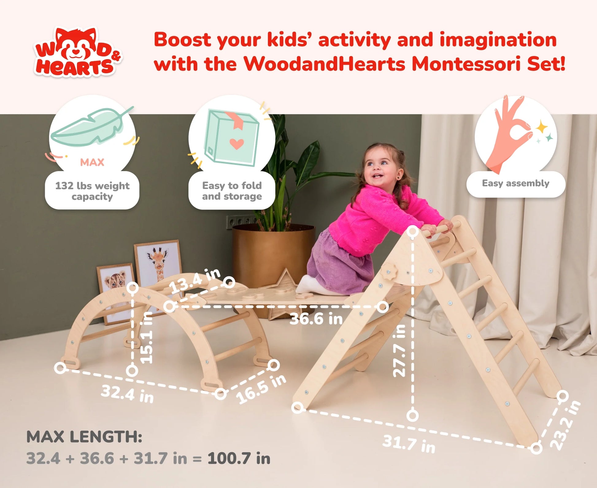 3-in-1 Wooden Climbing Triangle Gym – Montessori Activity Set with Ramp for Toddlers and Babies