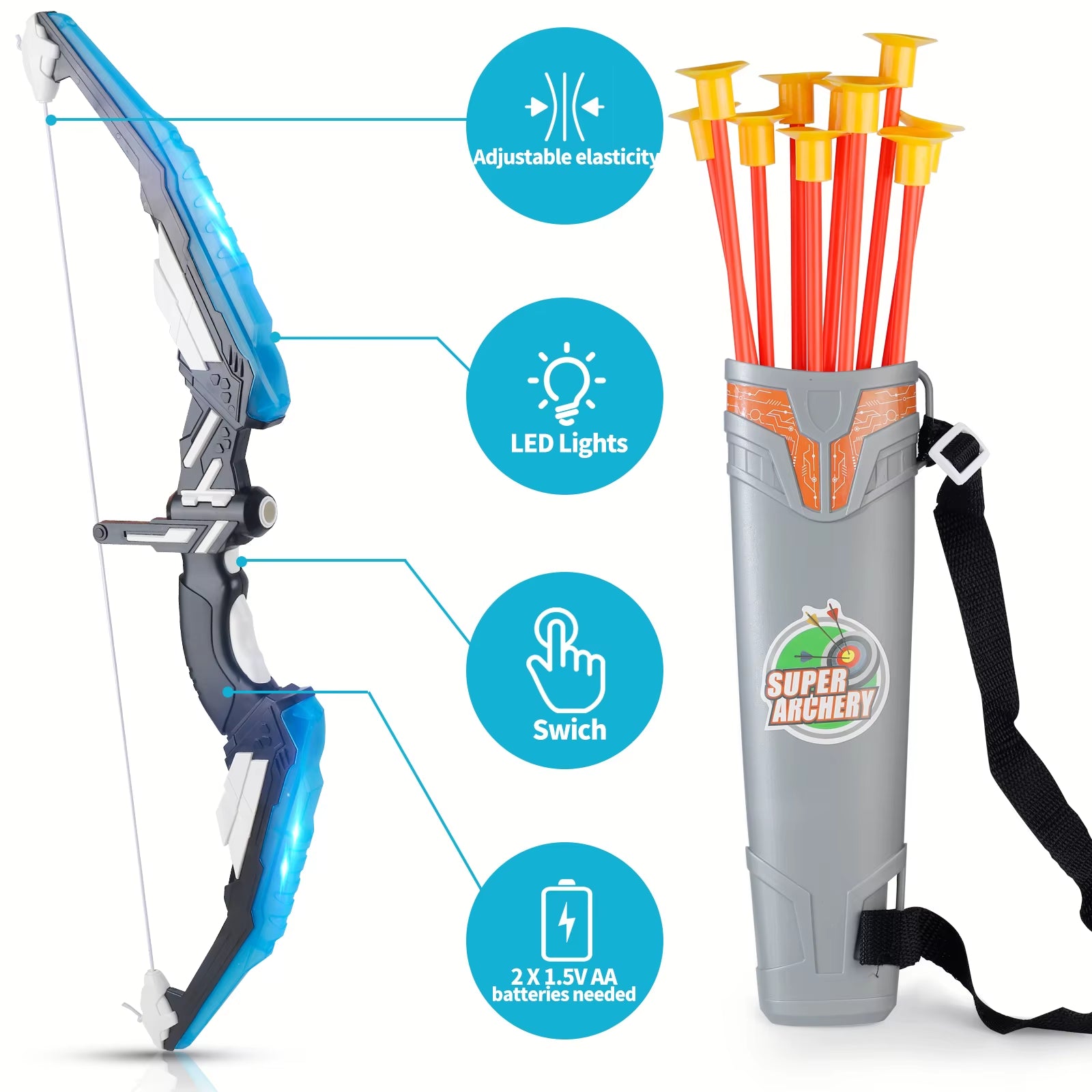 Kids LED Archery Toy Set – Light-Up Bow & Arrow for Hand-Eye Coordination and Indoor/Outdoor Sports Play