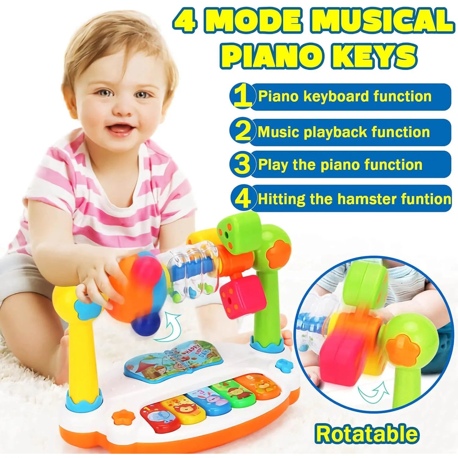 Baby Musical Piano Toy with Lights & Rotating Keys – Early Educational Keyboard for Toddlers
