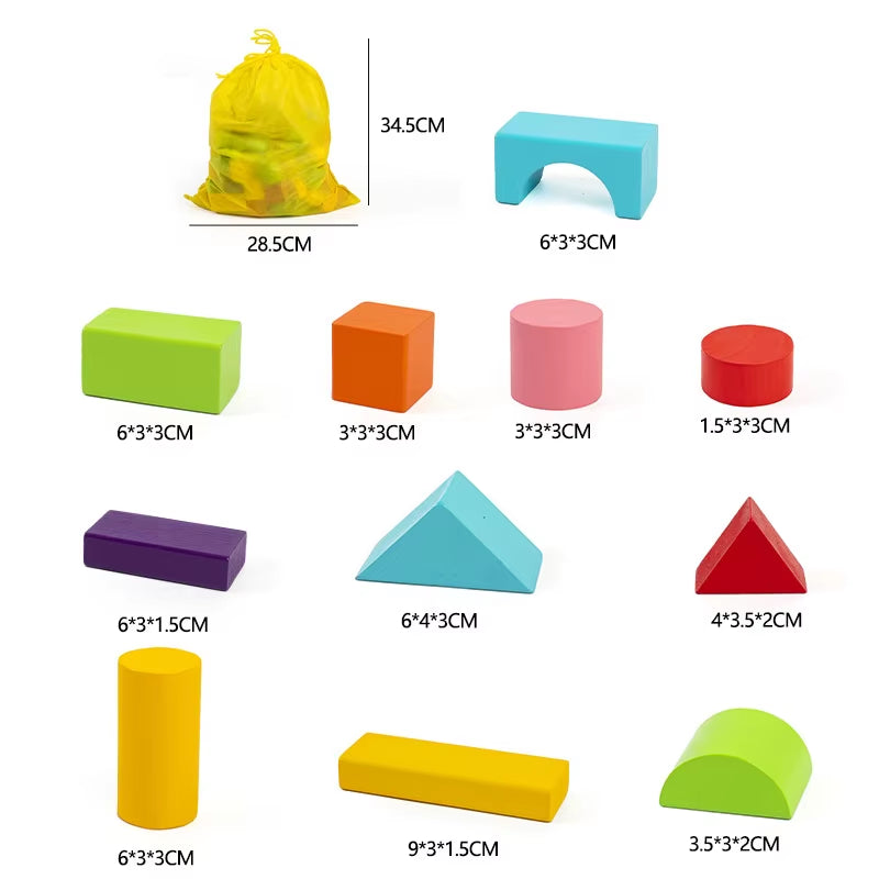 Wooden Building Blocks Set with Storage Bag – Early Educational Assembly Toy for Kids