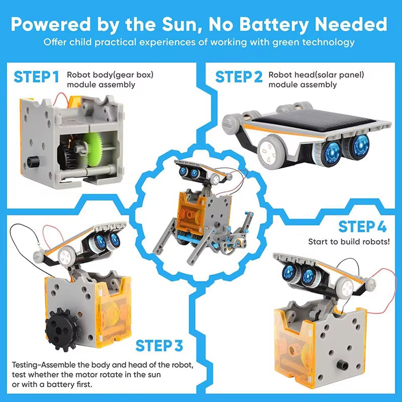 12-in-1 Solar Robot Kit for Kids – DIY Science Experiment & STEM Educational Toy Powered by Solar Energy