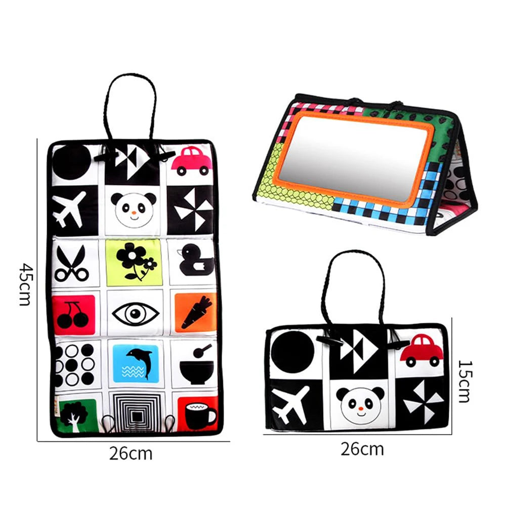 Black & White Tummy Time Mirror Toy – Montessori High Contrast Sensory Toy for Newborn Development