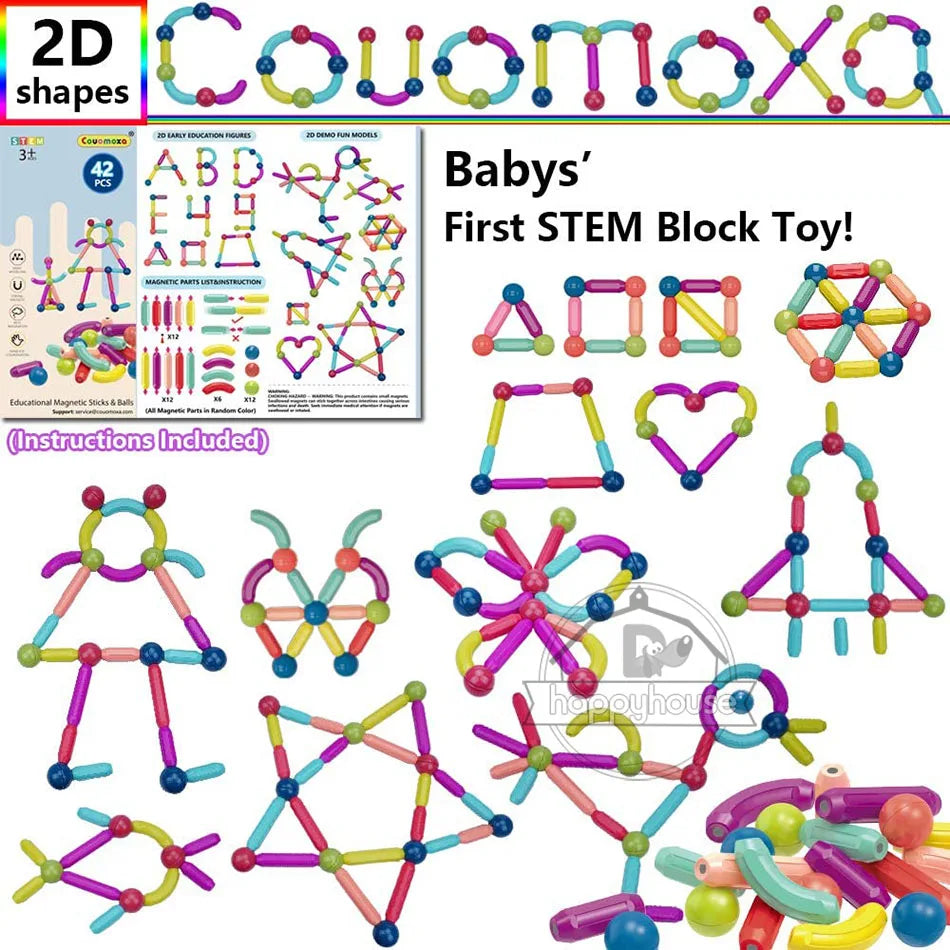 Magnetic Building Blocks Set for Kids – STEM Educational Montessori Toy with Magnet Sticks & Rods