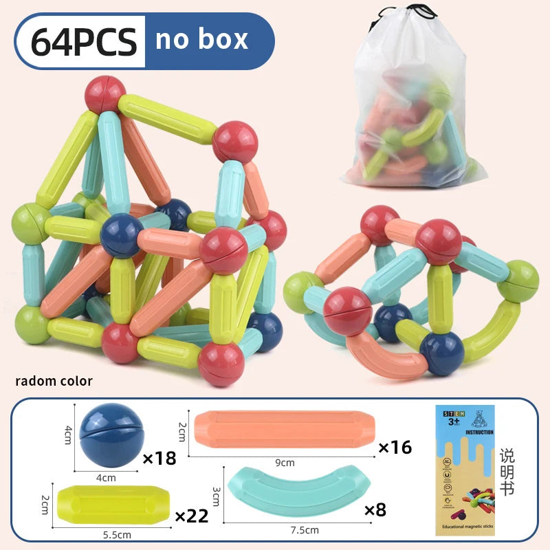 Magnetic Building Blocks Set for Kids – STEM Educational Montessori Toy with Magnet Sticks & Rods
