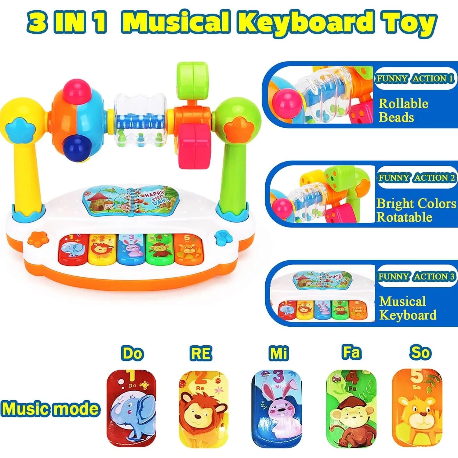 Baby Musical Piano Toy with Lights & Rotating Keys – Early Educational Keyboard for Toddlers