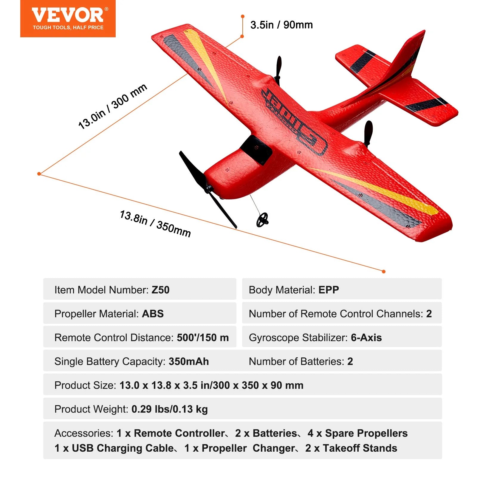 VEVOR RC Airplane Toy – EPP Foam Remote Control Plane with 2.4GHz Controller & 2 Rechargeable Batteries, Durable RC Aircraft for Kids & Beginners