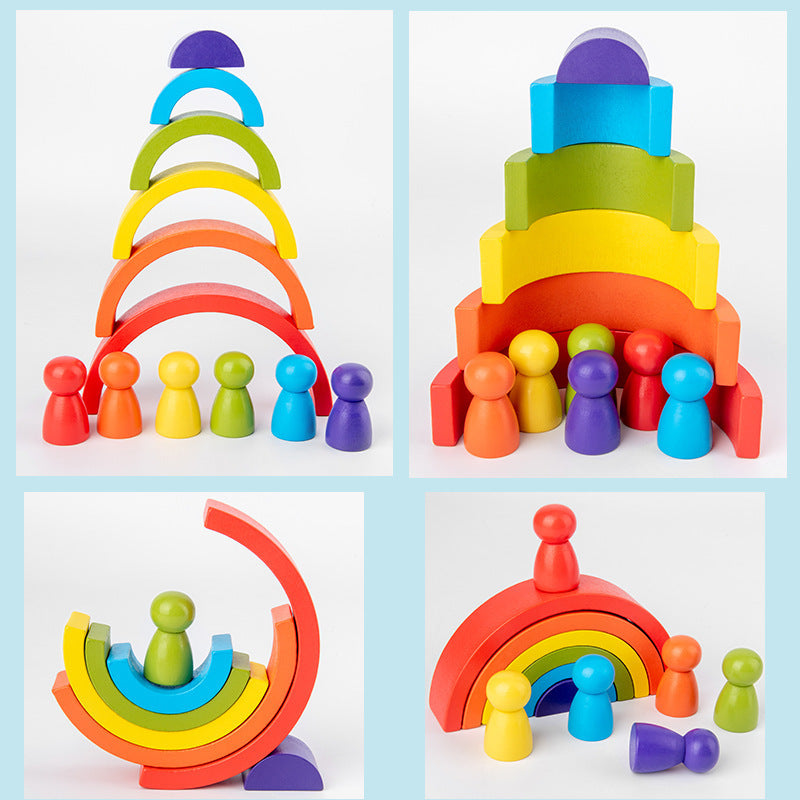 Rainbow Wooden Arch Building Blocks Montessori Stacking Toy