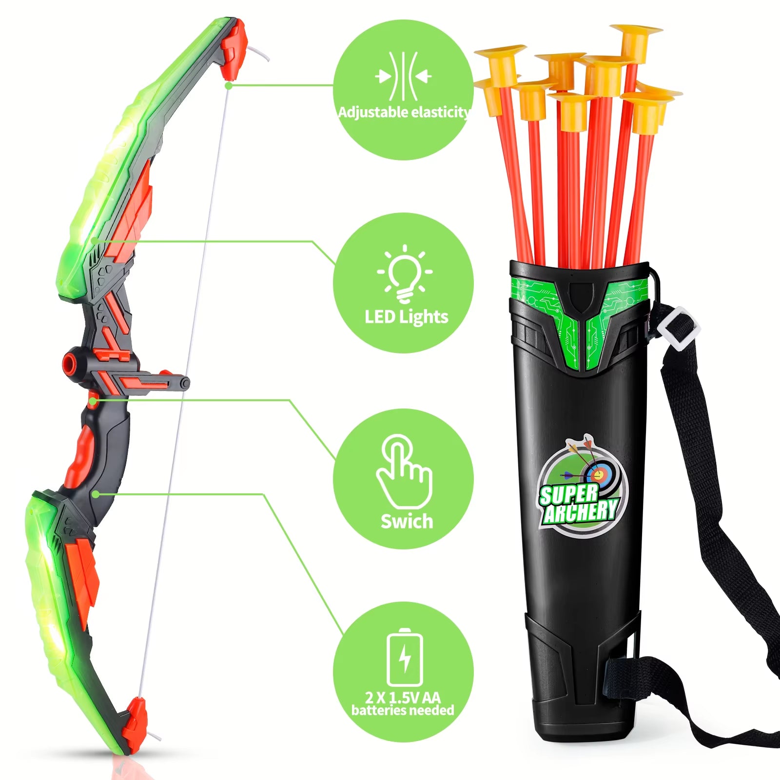 LED Archery Toy Set for Kids – Light-Up Bow & Arrow Kit for Outdoor Play, Parties, and Holiday Gifts