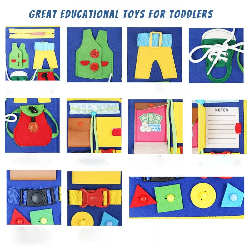 Montessori Busy Board for Toddlers – Buckle Training Sensory Toy for Fine Motor Skill Development