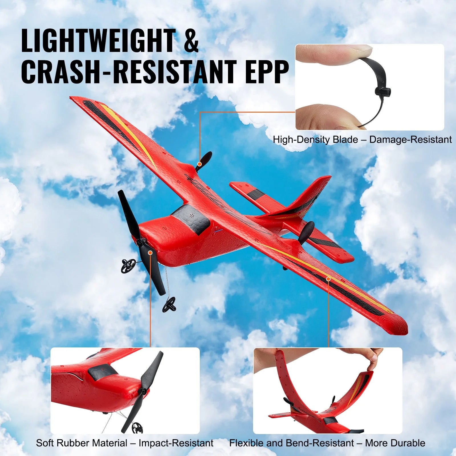 VEVOR RC Airplane Toy – EPP Foam Remote Control Plane with 2.4GHz Controller & 2 Rechargeable Batteries, Durable RC Aircraft for Kids & Beginners