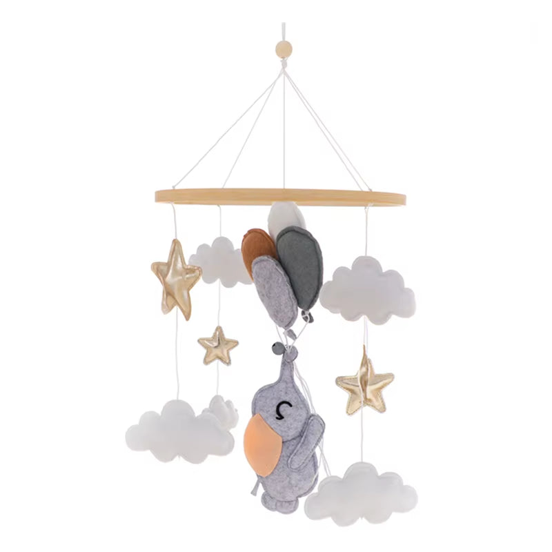 Wooden Crib Mobile with Music Box – Soft Felt Bear Baby Bed Bell Toy for Newborns