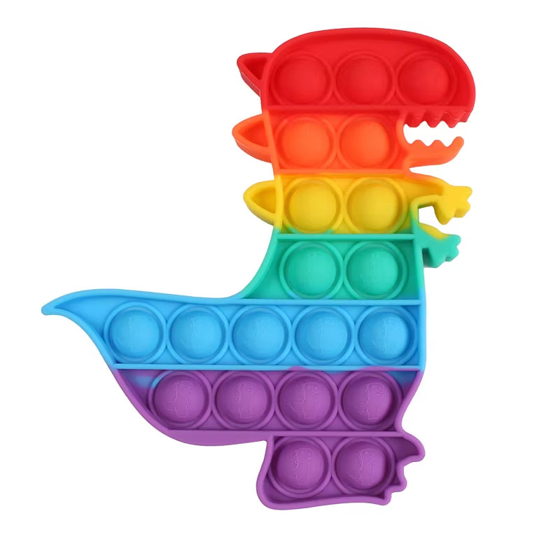 Rainbow Dinosaur Fidget Sensory Toy – Push Pop Bubble Stress Reliever for Kids with Autism and Anxiety