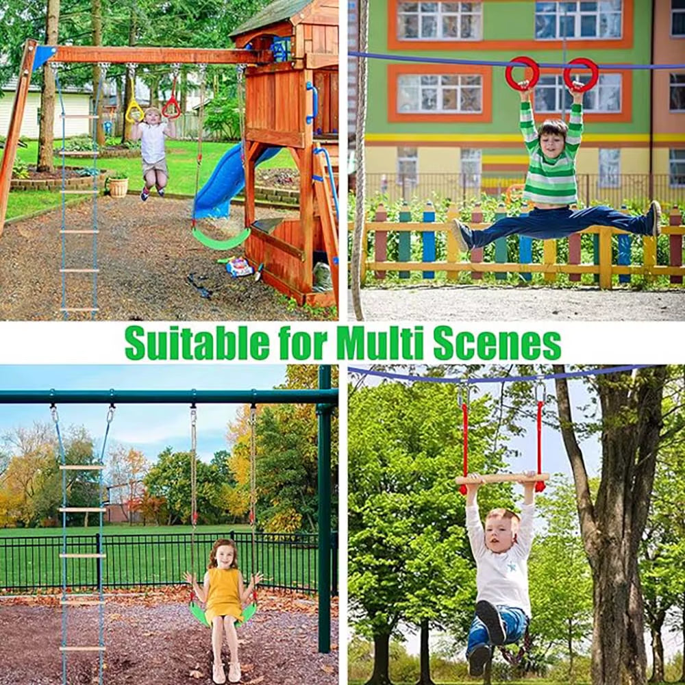 55FT Warrior Obstacle Course for Kids – Outdoor Slackline Training Set with 13 Adjustable Obstacles