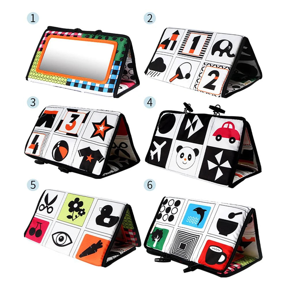 Black & White Tummy Time Mirror Toy – Montessori High Contrast Sensory Toy for Newborn Development