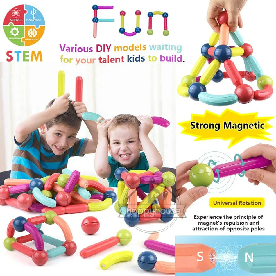 Magnetic Building Blocks Set for Kids – STEM Educational Montessori Toy with Magnet Sticks & Rods