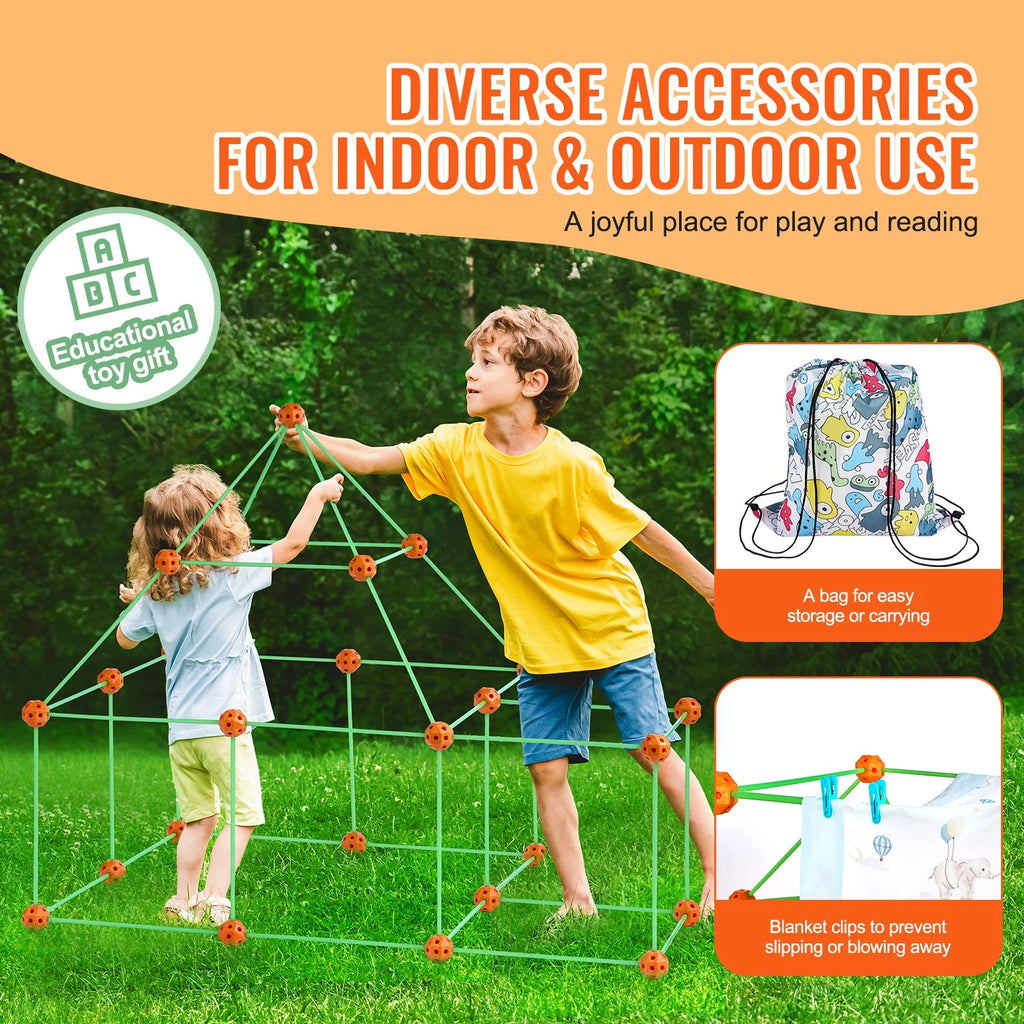 VEVOR 85PCS Glow-in-the-Dark Fort Building Kit for Kids – STEM Construction Toy for Creative Indoor & Outdoor Play